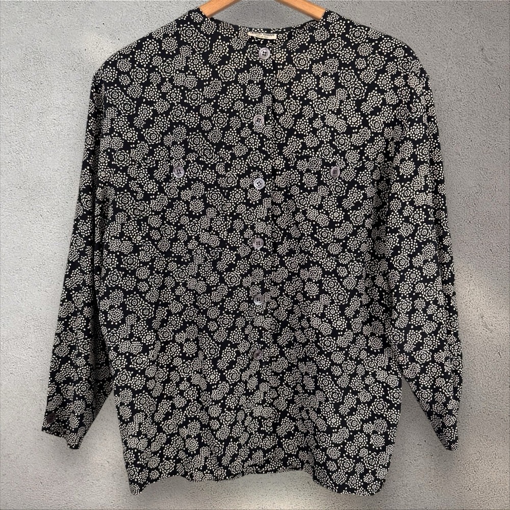 Vtg Giorgio Armani Silk Floral Button Down Peasant Oversized Blouse Sz US 8